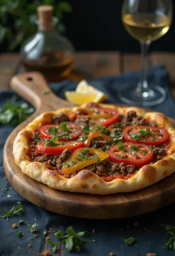 Török lahmacun ropogós vékony tésztával és darált húsos feltéttel