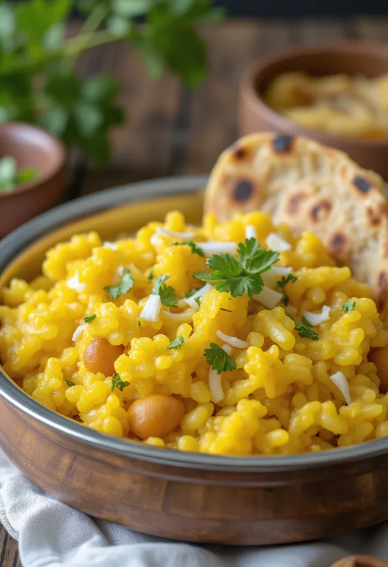 Turmeric Rice Pongal frissen tálalva