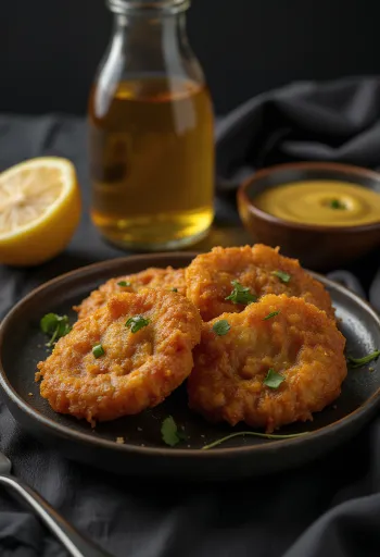 Acarajé mézes-mustáros szósszal, friss korianderrel díszítve