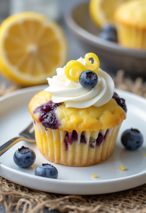 Áfonyás-citromos cupcake tálalva