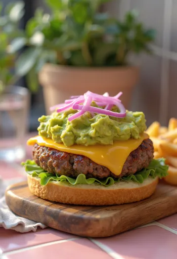 Avokádós hamburger szaftos húspogácsával és friss avokádókrémmel