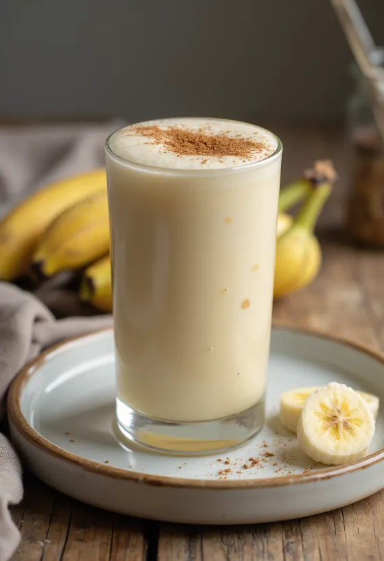 Banános lassi, frissítő joghurtos ital jégkockákkal és fahéjjal