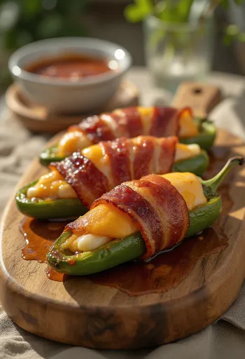 BBQ baconbe tekert jalapeno tálalva