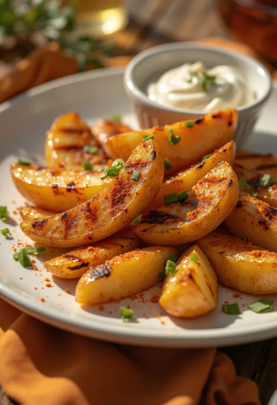 BBQ grillezett rozmaringos fűszeres burgonya tálalva