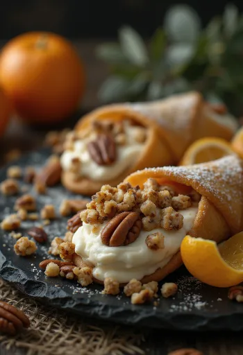 Bourbonos-pekándiós cannoli tálalva