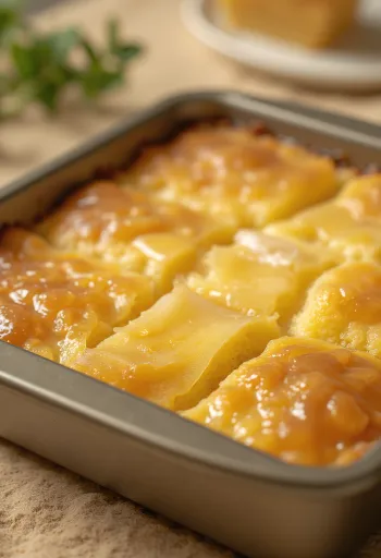 Cassava cake, aranybarna sütemény, macapunóval tálalva