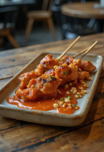 Chilis satay, grillezett csirke nyársak chiliszósz pácban
