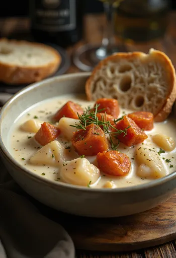 Cullen Skink chorizóval, gazdag és krémes skót halleves.