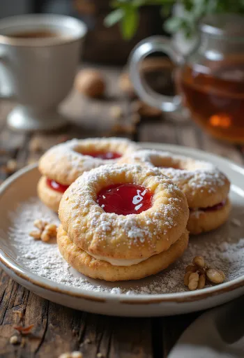 Diós linzer porcukorral és lekváros töltelékkel