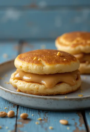 Dorayaki mogyoróvajjal, friss palacsinta töltve mogyoróvajjal, finom textúrával