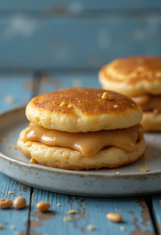 Dorayaki mogyoróvajjal, friss palacsinta töltve mogyoróvajjal, finom textúrával