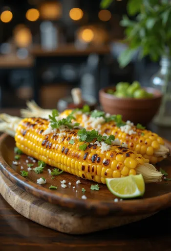 Elote vajjal, parmezánnal és korianderrel díszítve