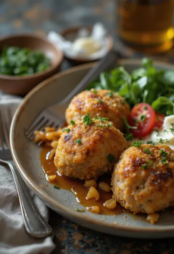 Frikadeller kenyérmorzsával, friss petrezselyem díszítéssel