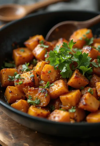 Fűszeres édesburgonya wok tálalva
