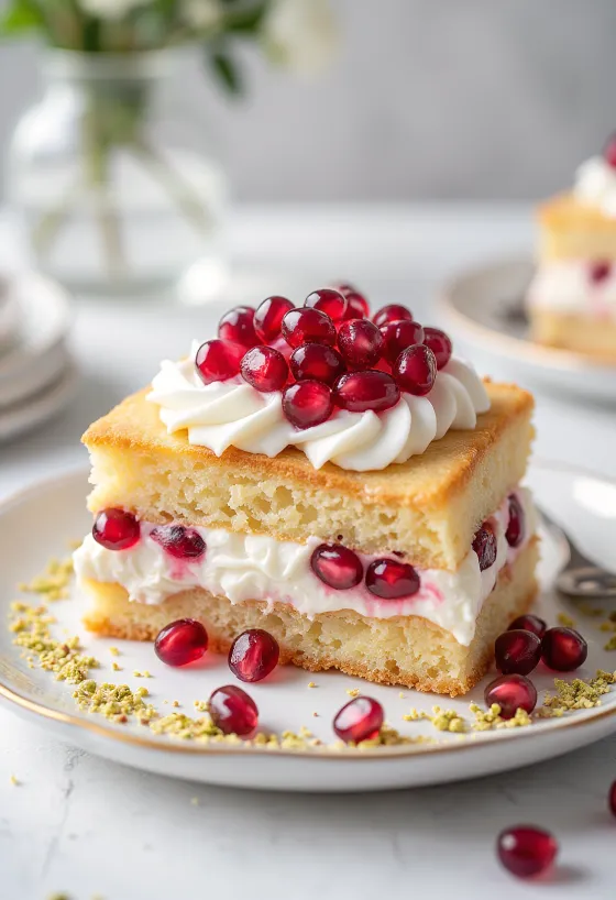 Gránátalmás habos torta friss gránátalmamagokkal díszítve
