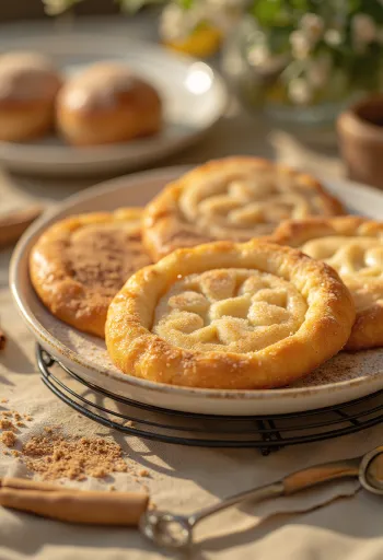 Krumkake fahéjjal, frissen tálalva, fahéjas cukorral