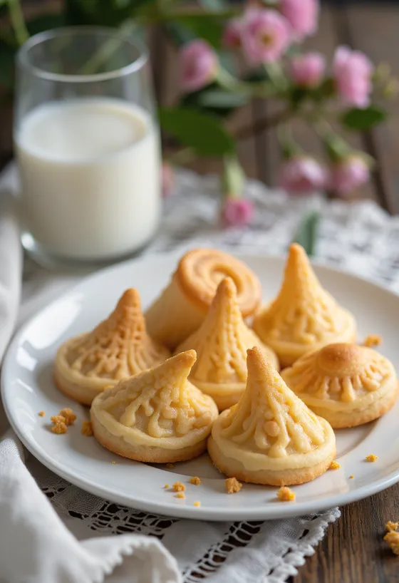Krumkake kardamommal, frissen sült és porcukorral díszítve