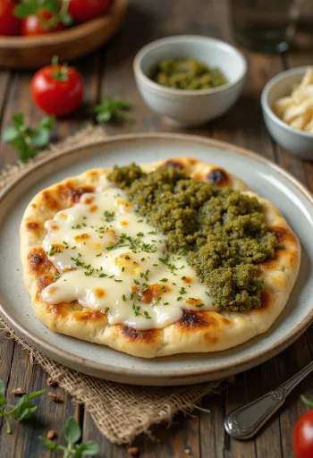 Libanoni manakish zaatar fűszerrel és sajttal