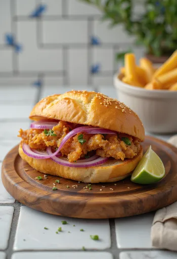 Pan con Chicharrón ciabattával, friss korianderrel és sült sertéshússal, autentikus perui étel