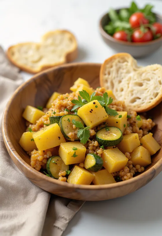 Vegán Pyttipanna sült zöldségekkel és tofuval tálalva