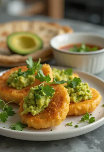Sopaipilla chilena avokádóval és friss korianderrel