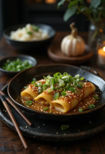 Szezámos és gyömbéres cannelloni zöldséges töltelékkel