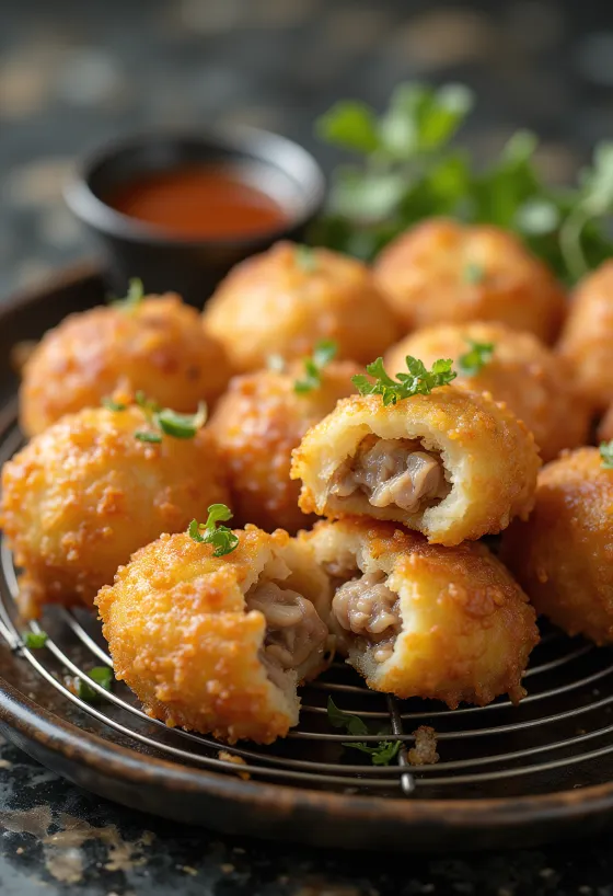 Töltött korokke, frissen sütve