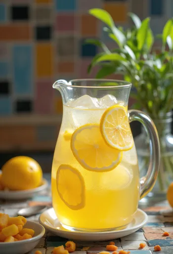 Yuja Hwachae koreai citrusos ital jégkockákkal és mentával tálalva