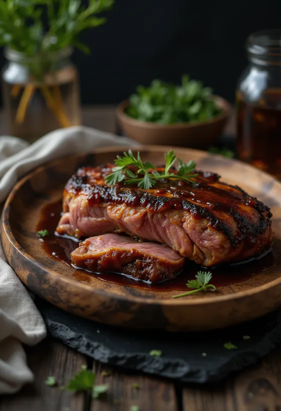 BBQ borjúlapocka tálalva