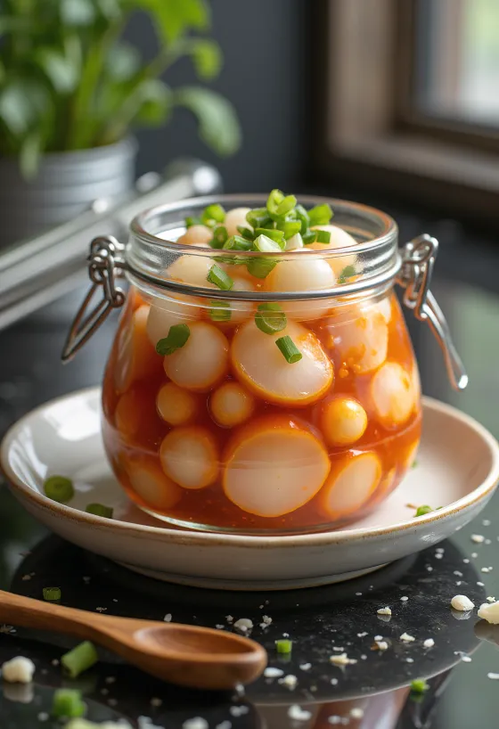 Chonggak Kimchi, egész kicsi retek kimchi friss koreai étel