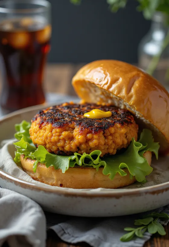 Édesburgonya burger friss zöldségekkel