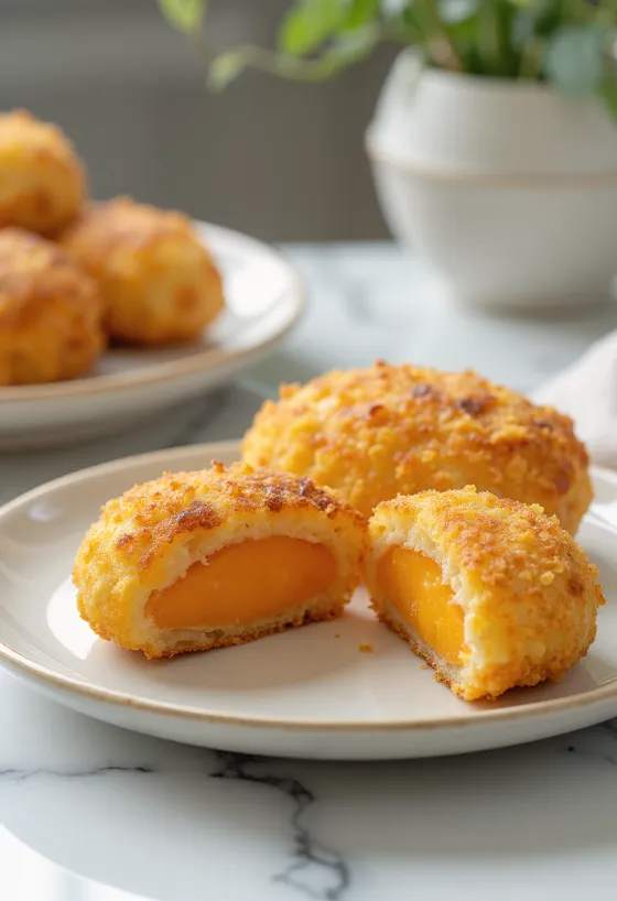 Édesburgonyás korokke, ropogósra sütve, friss salátával tálalva