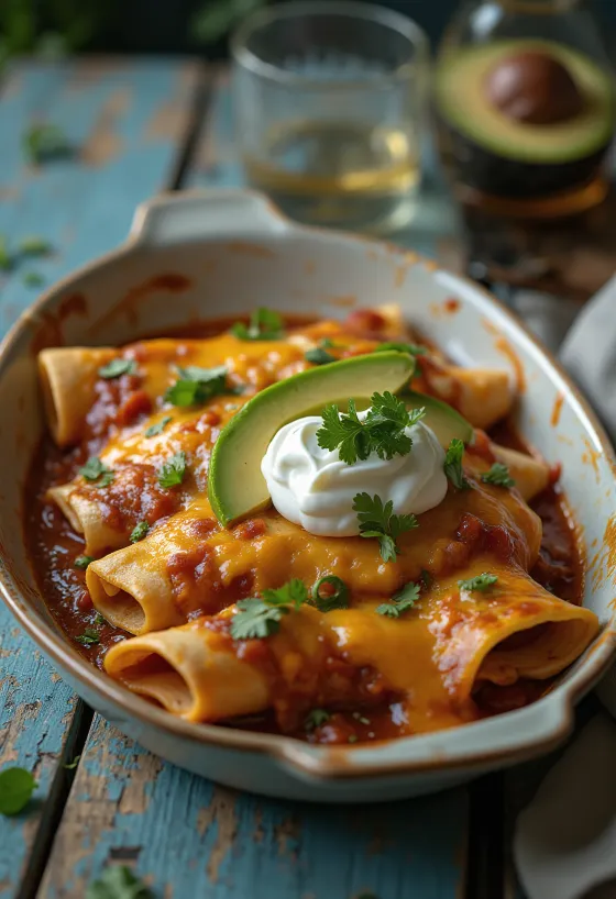 Enchilada avokádóval, frissen tálalva