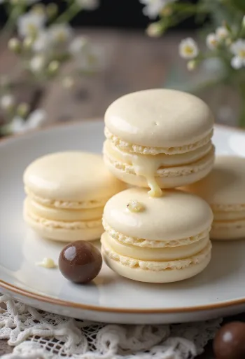 Fehér csokoládés macaron tálalva