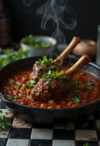 Lamb shank harissa szósszal tálalva