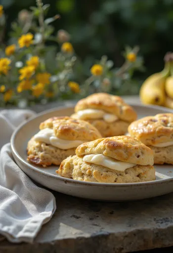 Mogyorókrémes-banános scone tálalva