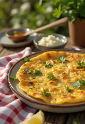 Potato-onion chilla, sült burgonyás és hagymás falatok, friss korianderrel