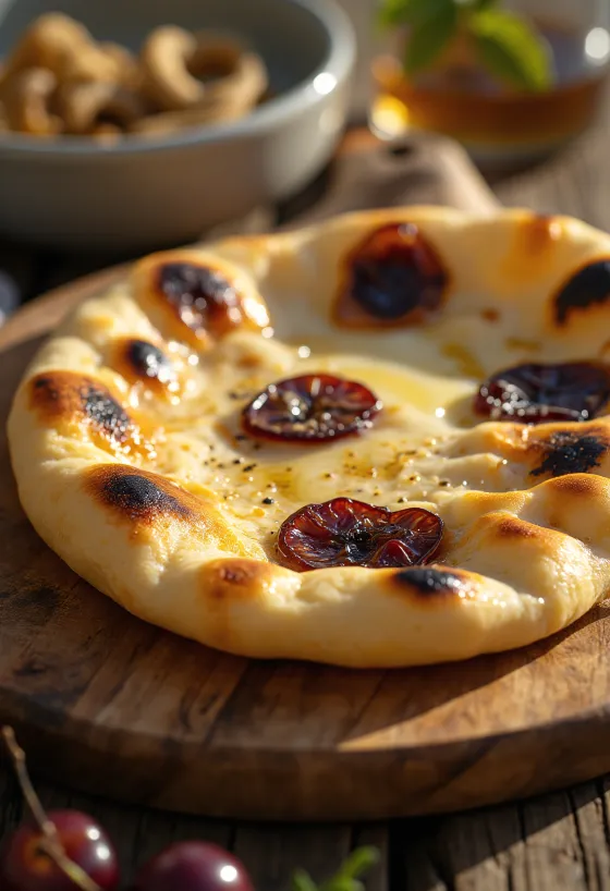 Szilvás naan kenyér tálalva