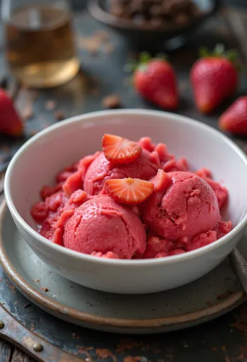 Bazsalikomos eper sorbet házi készítésű frissítő desszert