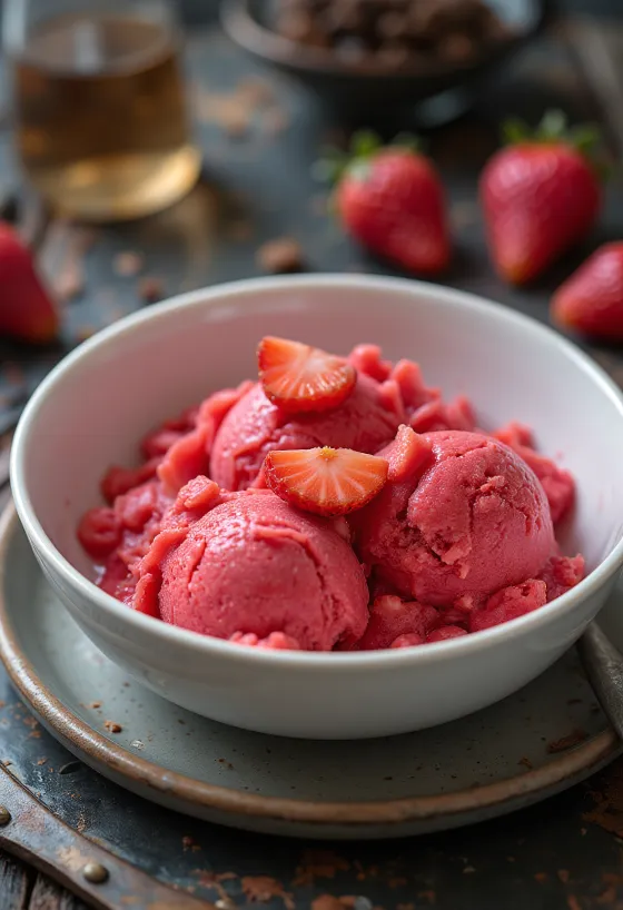 Bazsalikomos eper sorbet házi készítésű frissítő desszert