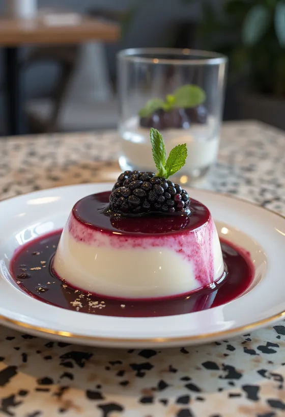 Erdei gyümölcsös panna cotta tálalva
