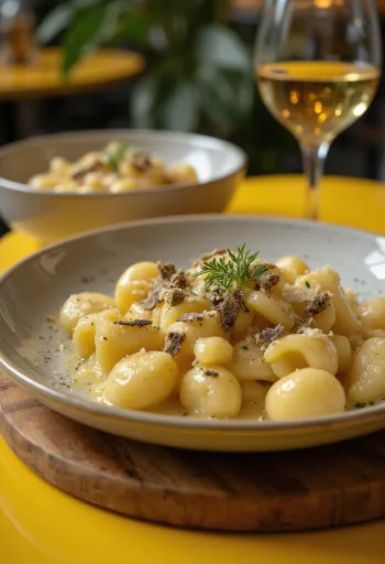 Fehérboros és szarvasgombás gnocchi tálalva