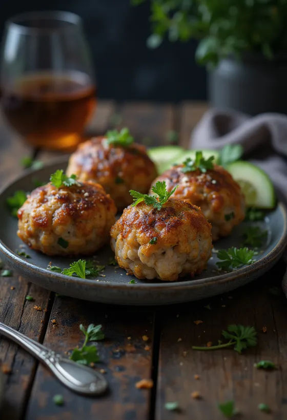 Gluténmentes frikadeller friss petrezselyemmel tálalva
