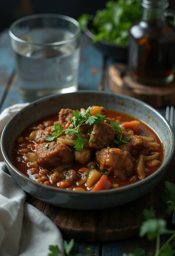 Goat stew tálalva rizzsel és korianderrel