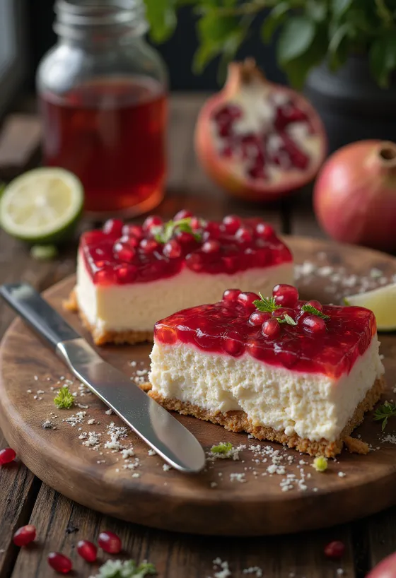 Gránátalmás sajttorta díszítéssel