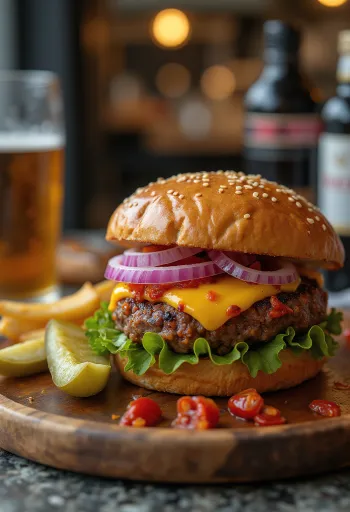 Gulyás burger tálalva