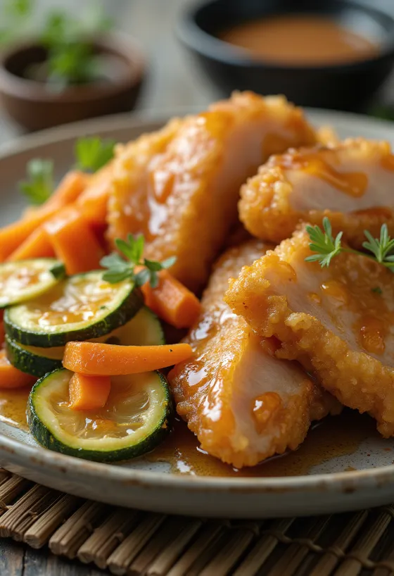 Katsu Zöldségekkel, ropogós panírozott sertésborda zöldségekkel tonkatsu szósszal