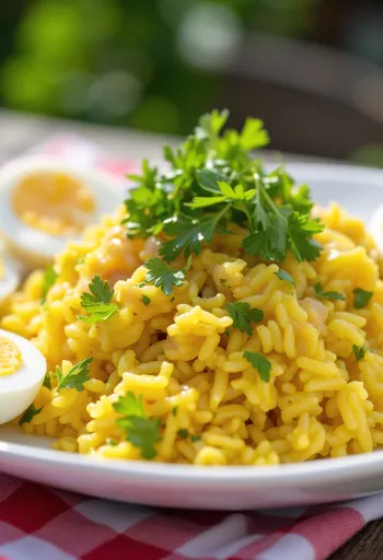 Kedgeree korianderrel, füstölt hallal és tojással, egy ínycsiklandó étel