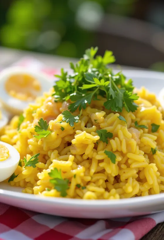 Kedgeree korianderrel, füstölt hallal és tojással, egy ínycsiklandó étel