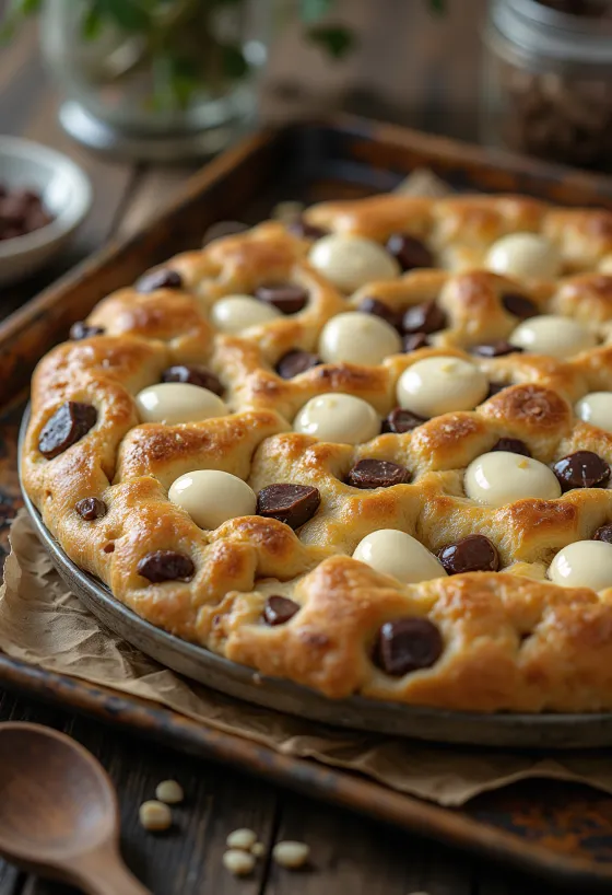 Mogyorókrémes-csokoládés focaccia tálalva
